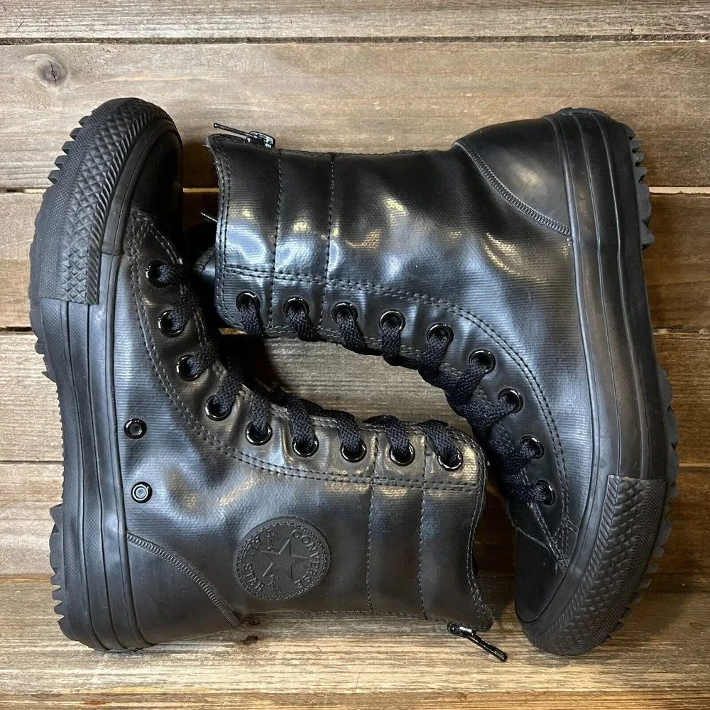 Big Kids‎ Converse CTAS Hi-Rise Black Rubber Waterproof Ankle Boots Size 5 Y GUC
